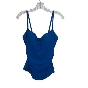 Eomenie Tankini Swim Top Medium Blue New Padded Ruched Sides Adjustable Straps
